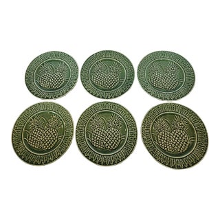 Vintage Bordallo Pinheiro Green Pineapple Majolica Salad Plates -Set of 6 For Sale