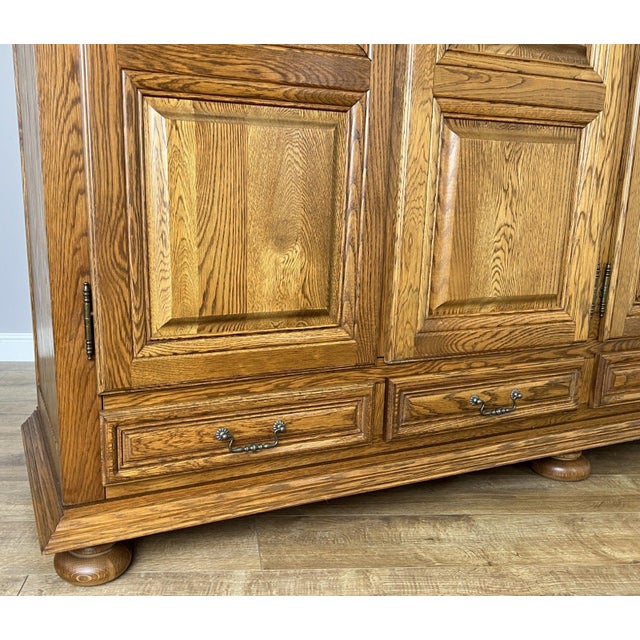 Vintage French Style Carved Oak 4-Door Armoire For Sale - Image 5 of 12