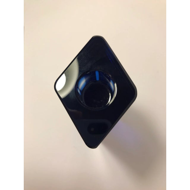 Glass Mid-Century Cobalt Blue Stripes Hand Blown Art Glass Candle Holder For Sale - Image 7 of 9