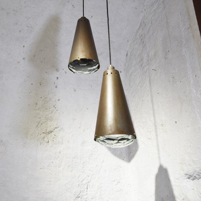 Pendant Lights with Fontana Arte Faceted Crystal Diffuser and Corten-Effect, 1990s, Set of 2 For Sale - Image 9 of 15