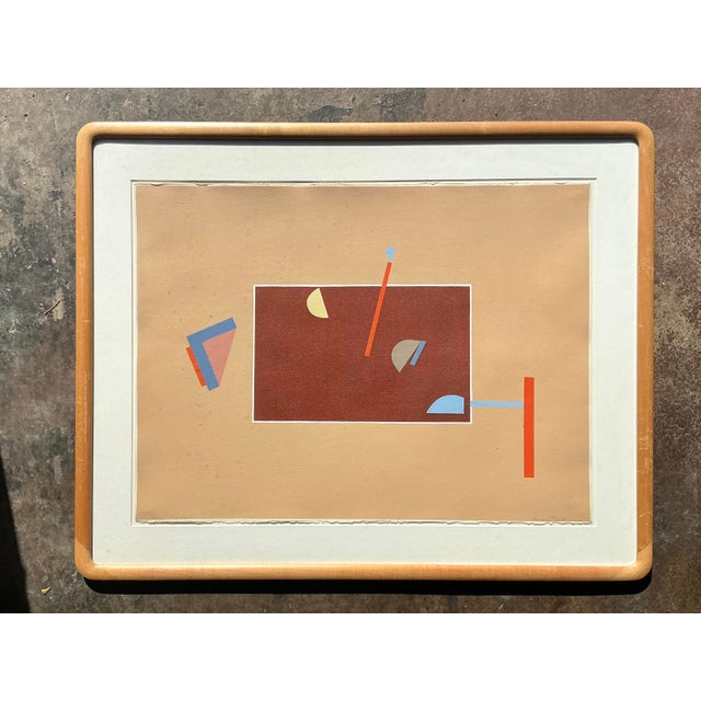 Wood Vintage Boho Abstract Geometric Lithograph on Paper For Sale - Image 7 of 8
