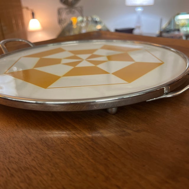 Metal Rare Geometrical Art Deco Tile Serving Tray 1920s Makers Mark Germany Rare Geometrical Design Art Deco Mint Tile Serving Tray 1920s With Makers Marks For Sale - Image 7 of 11