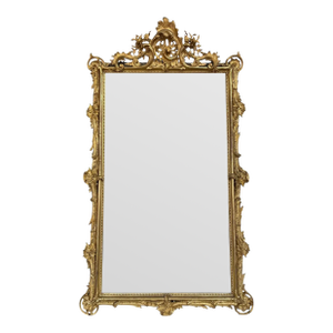 19th Century French Louis XV Carved and Giltwood Mirror With Crest