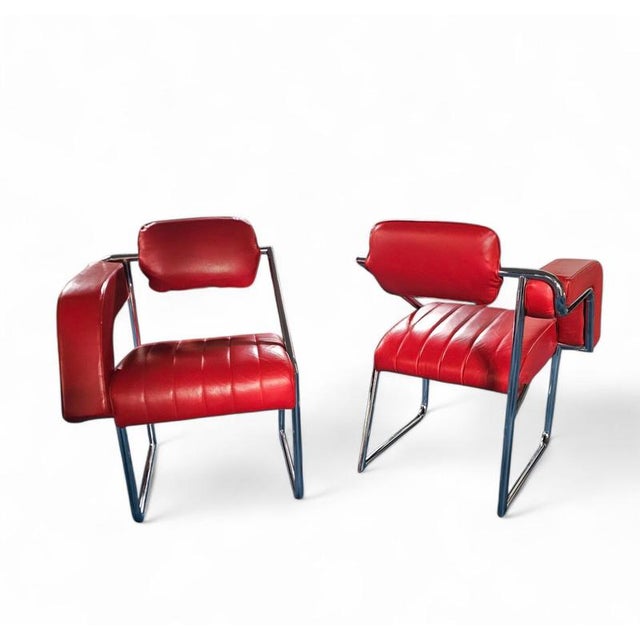 Red Leather Chairs by Eileen Gray for Alivar, Set of 2 For Sale - Image 9 of 18
