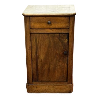 19th Century Walnut Bedside Table with White Marble Top For Sale