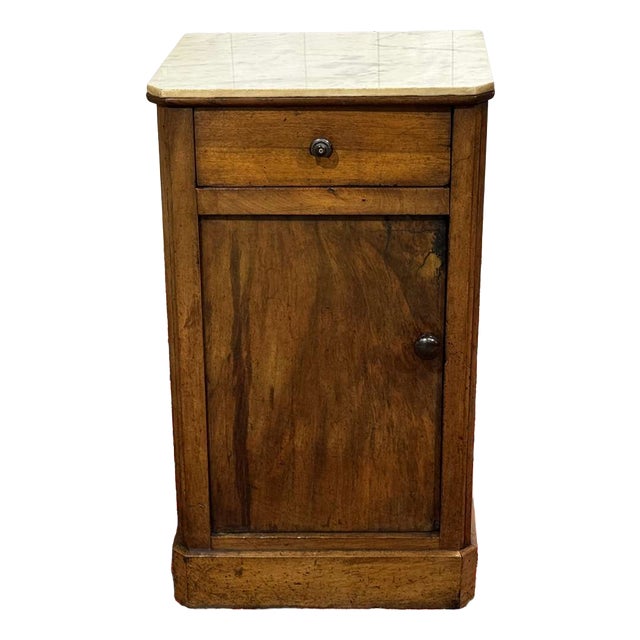 19th Century Walnut Bedside Table with White Marble Top For Sale