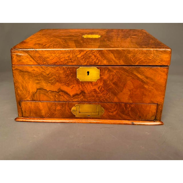 Antique English Burl Walnut Writing Box / Document Chest With Quill Compartment, Circa 1820 For Sale - Image 12 of 17
