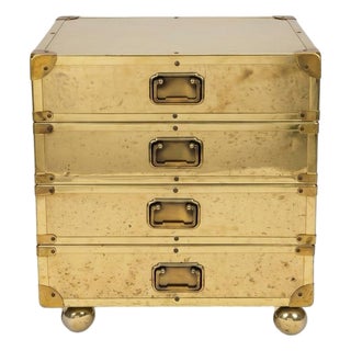 Brass Clad Campaign Style Side Table on Casters For Sale