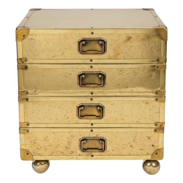 Brass Clad Campaign Style Side Table on Casters For Sale