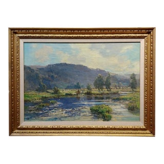 Bertram Pressman -Countryside in a River Landscape -Oil Painting 1918 For Sale