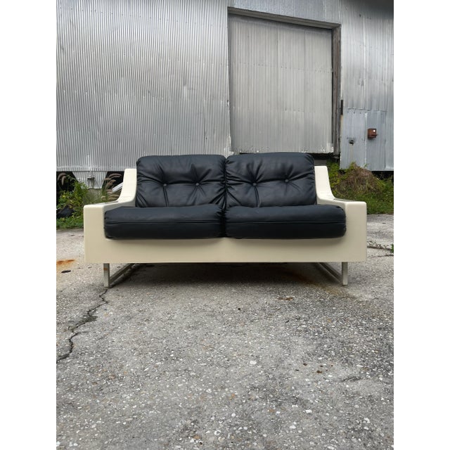 Vintage Homecrest Style Fiberglass Sofa Set With Black Tufted Cushions