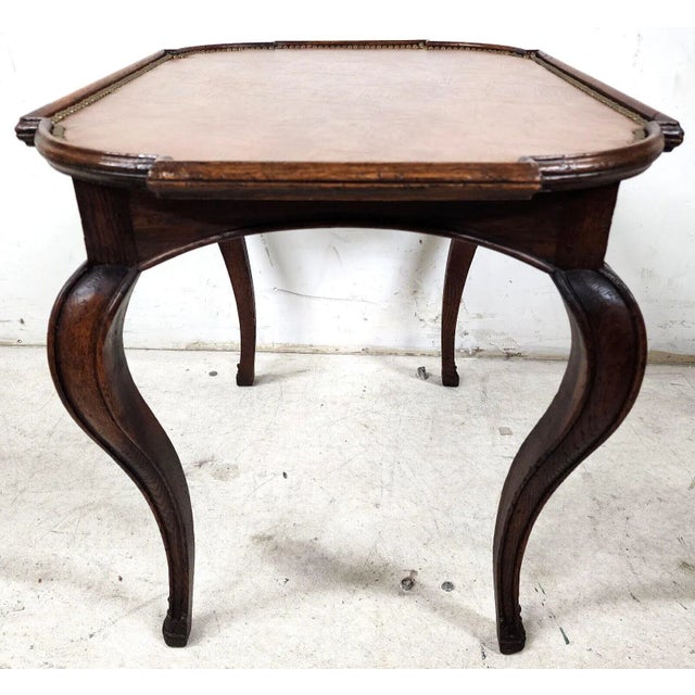 Country French Side Table Leather Top Oak Antique For Sale - Image 10 of 12