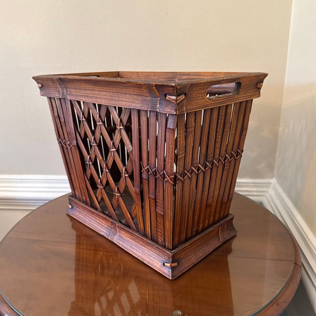 Boho Chic Vintage 1970s Bamboo & Rattan Magazine Rack For Sale - Image 3 of 9