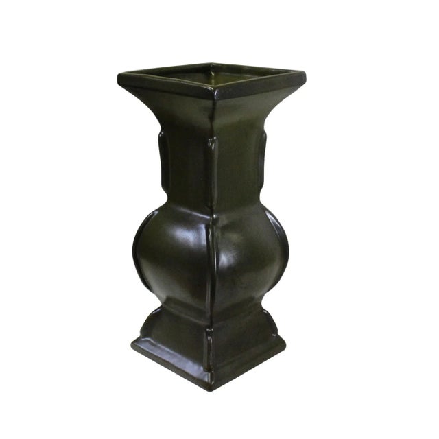 Chinese Handmade Dark Olive Army Green Ceramic Accent Vase For Sale - Image 4 of 7