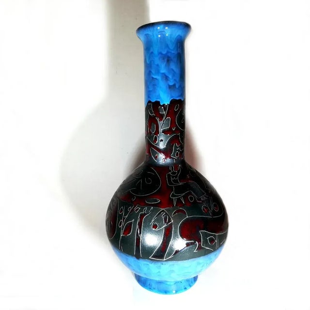 Blue Italian Ceramic and Enamel Vase by Tosin for Etruria, 1950s For Sale - Image 8 of 12