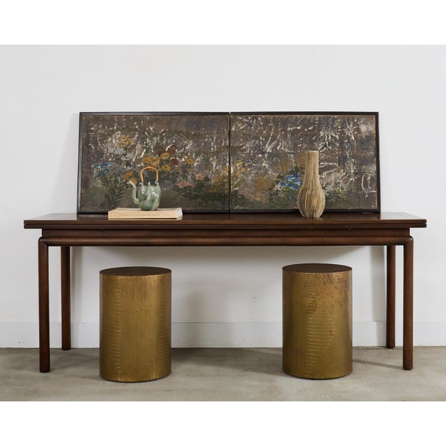 Fascinating Japanese 19th century meiji period two panel folding byobu screen. The screen features flowering autumn plants...