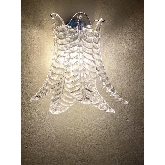 Transparent Set of Two Contemporary Italian Transparent “Felci” Murano Glass Wall Sconce For Sale - Image 8 of 9
