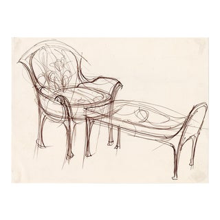 "French Furniture" Pen and Ink on Paper, Circa 1970 For Sale