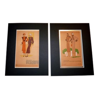 Matched Pair of 1931 Jean Patou Art Deco Pochoirs Autumn/Winter Paris Couture For Sale
