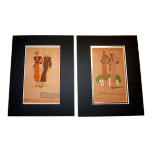 Matched Pair of 1931 Jean Patou Art Deco Pochoirs Autumn/Winter Paris Couture