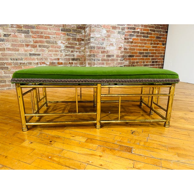 Vintage Brass Bench With New Upholstery For Sale - Image 10 of 10