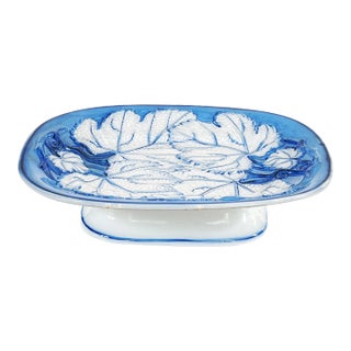 Antique 19th C Pearlware Thomas Dimmock Blue and White Leaves Compote 1850s For Sale