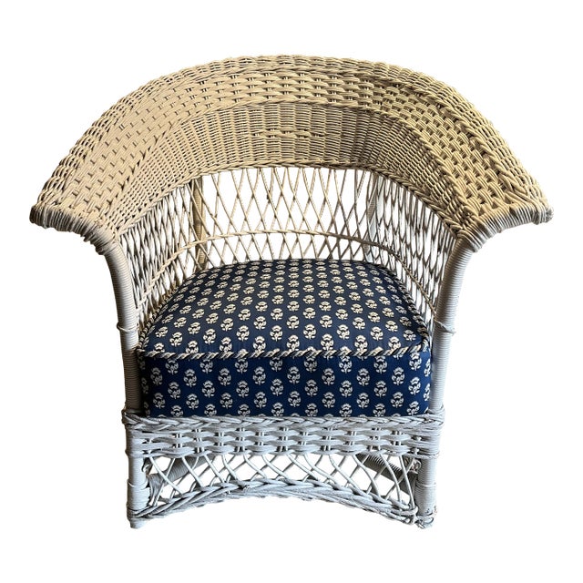 Early 20th Century Antique Wicker Chair W/New Cushion For Sale