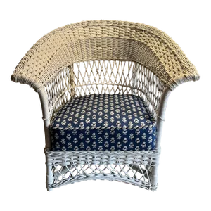 Early 20th Century Antique Wicker Chair W/New Cushion