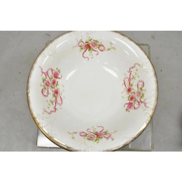 Antique W.H. Tatler Porcelain Pink Rose Flower Victorian Bath Wash Basin - 4 Pc Set For Sale In Philadelphia - Image 6 of 12