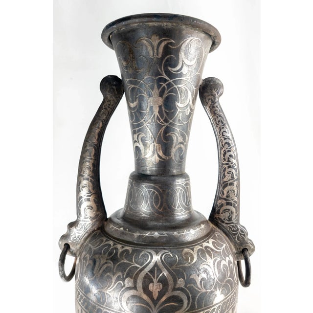 Metal 19th Century Persian or Turkish Bidriware and Silver Inlaid Damascene Floor Vase For Sale - Image 7 of 13