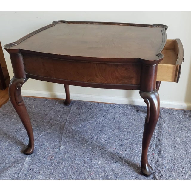 Wood Hekman Mid-Century Burl Walnut Single Drawer Side Table For Sale - Image 7 of 8