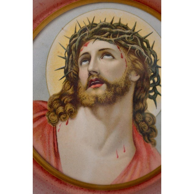 Art Deco Religious Painting of Christ Under Glass, 1940s For Sale - Image 3 of 7