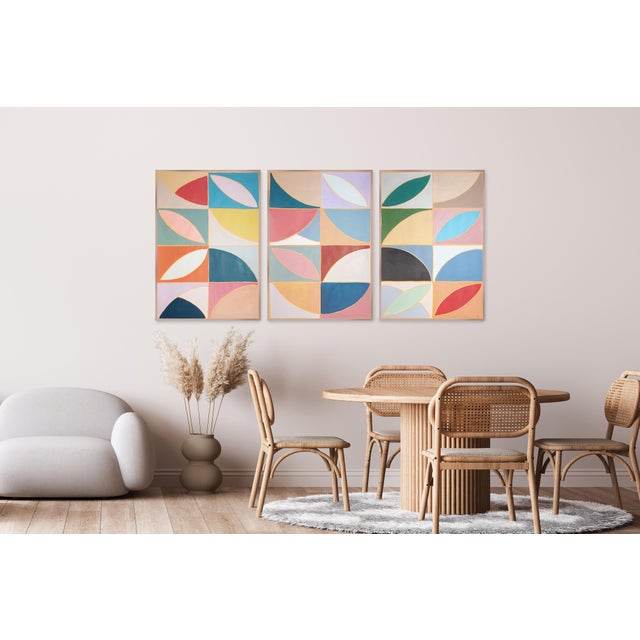 2026, Geometric Astronomy Triptych, Modern Bauhaus Tiles, Modern Floral Axis I, Acrylic Paint on Watercolor Paper, 2026 For Sale In Miami - Image 6 of 11