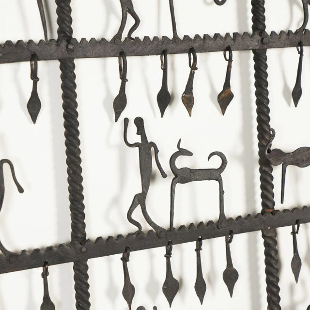 Dogon Tribal Hand Forged Rope Twist Iron Window Pane Grill With Figures, 1900-25 For Sale - Image 4 of 10