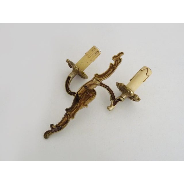 Gold One Double-Light Bronze Wall Sconce with Acanthus Leaf Motif, 1950s For Sale - Image 8 of 10