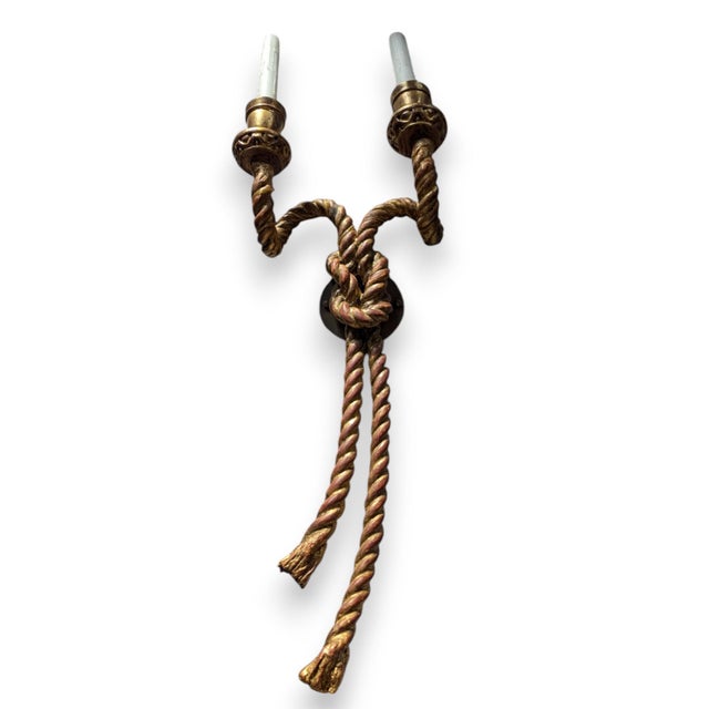 Mid 20th Century Pair of Mid 20th Century Double Armed Gilt Bronze Twisted Rope Sconces For Sale - Image 5 of 8