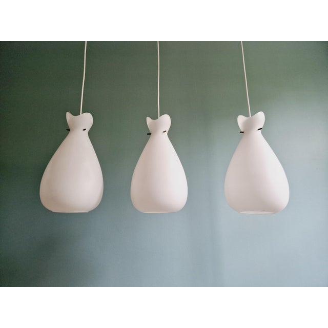 Gold Scandinavian Pendant Light in White Satin Glass and Brass, 1960s For Sale - Image 8 of 18