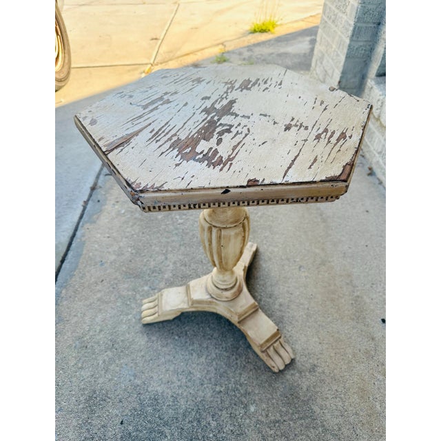 1940s Primitive Rustic Chippy Paint Wooden Side Table For Sale - Image 5 of 8