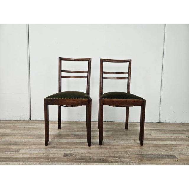 1940s Art Deco Dining Chairs in Walnut and Fabric, 1940, Set of 2 For Sale - Image 5 of 14