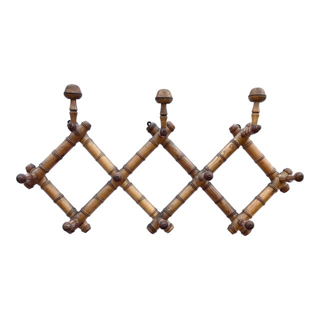 1920s French Antique Faux Bamboo Accordion Hat & Coat Rack For Sale