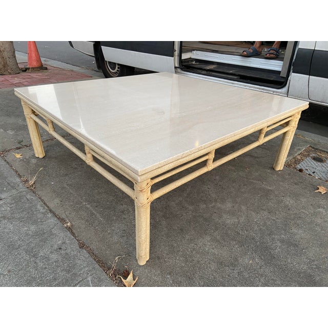 McGuire Furniture Vintage Mid Century Modern Bamboo Limestone Coffee Cocktail Table For Sale - Image 16 of 18