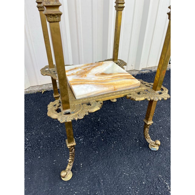Mid 20th Century Art Nouveau Two-Tier Onyx and Brass Planter Stand For Sale - Image 11 of 12