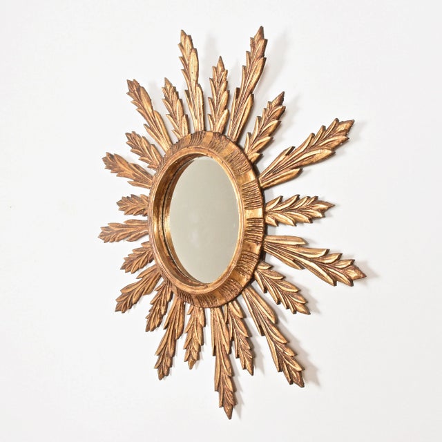 Giltwood Sunburst Wall Mirror, 1950s For Sale - Image 4 of 11