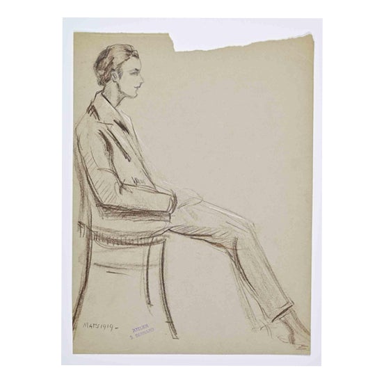 Joseph Bernard, Portrait, 20th Century, Pastel Drawing on Paper For Sale