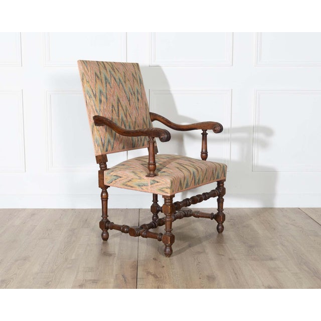 Mid 20th Century Pair of Louis XIII Style Oak Armchairs with Upholstered Backs and Seats For Sale - Image 9 of 11