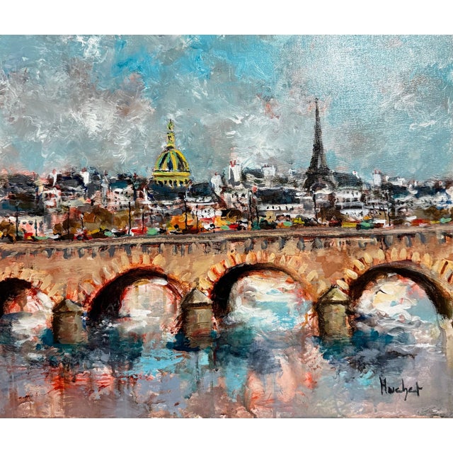 Gold Urbain Huchet, Post Impressionist Fauvist Art French Oil Painting Paris Bridge Urbain Huchet, c.1998 For Sale - Image 8 of 14