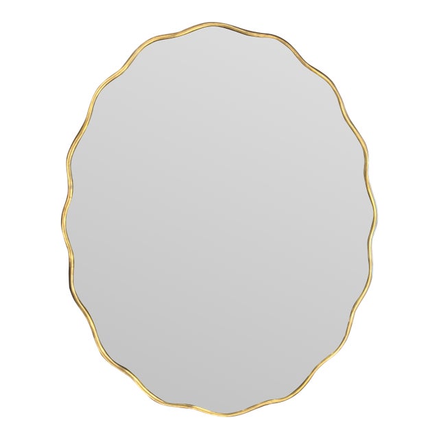 Curvy Brass Oval Mirror For Sale