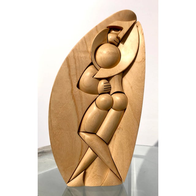 Beautifully carved wood cubist piece in Tango pose by Argentinian sculptor Roberto de Fortino. Acquired in Buenos Aires 2006.