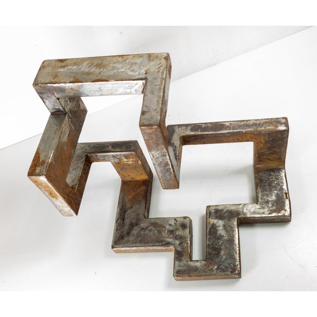 Mid-Century Modern Abstract Brutalist Geometric Steel Sculpture, Unsigned For Sale - Image 9 of 10