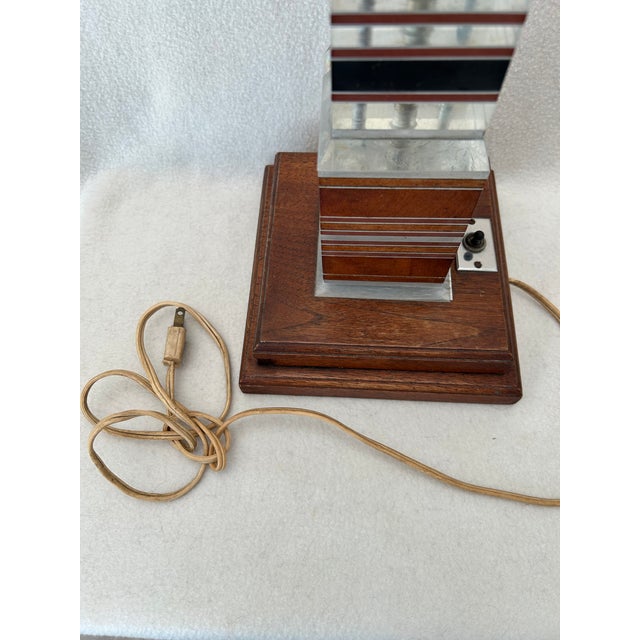 Mid 20th Century Mid 20th Century Mid Century Modern Stacked Lucite Acrylic Ebony Mahogany Aluminum Teak Skyscraper Table Lamp For Sale - Image 5 of 13